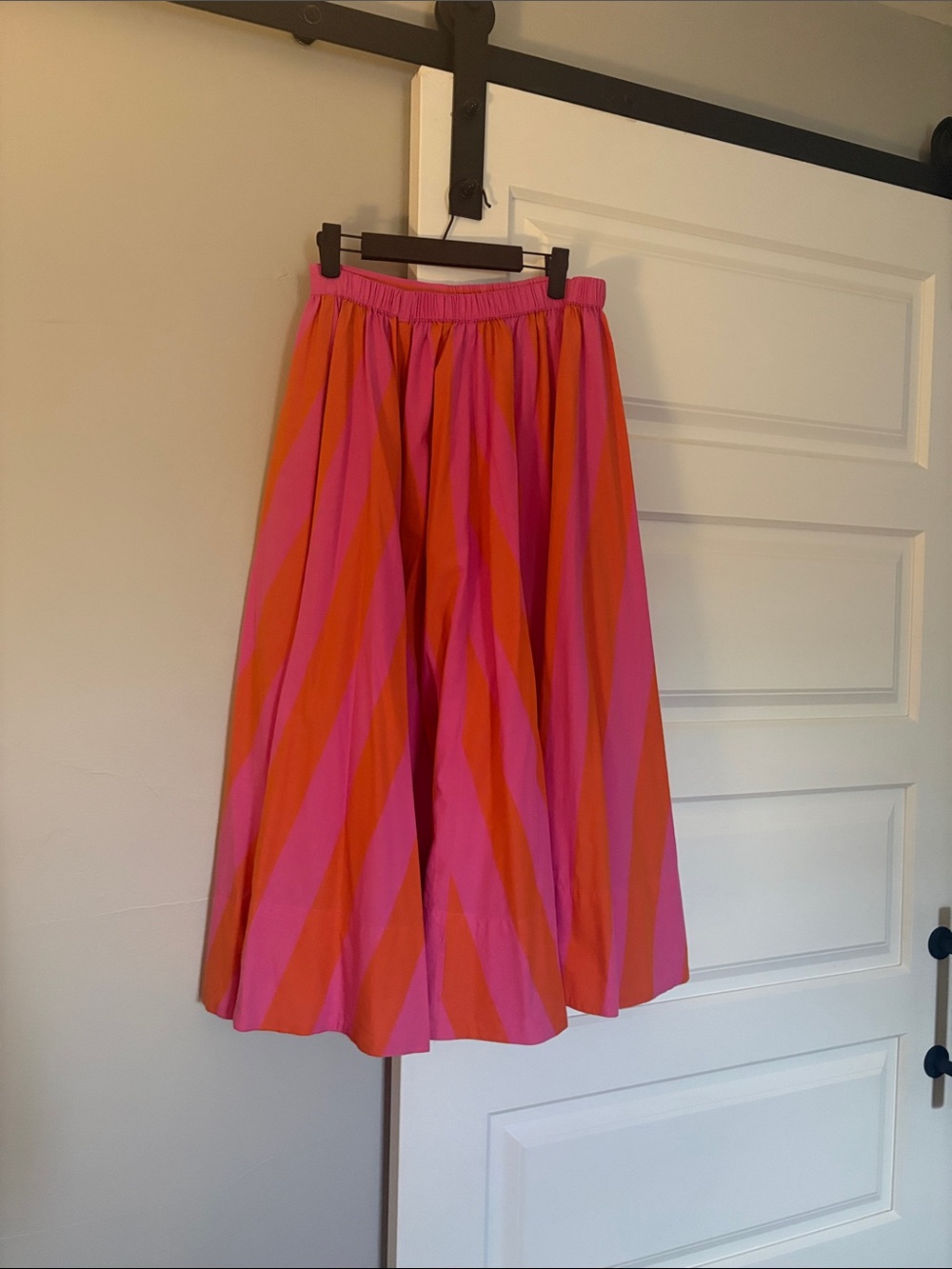 Free People Pink and Orange A-Line Striped Midi Skirt